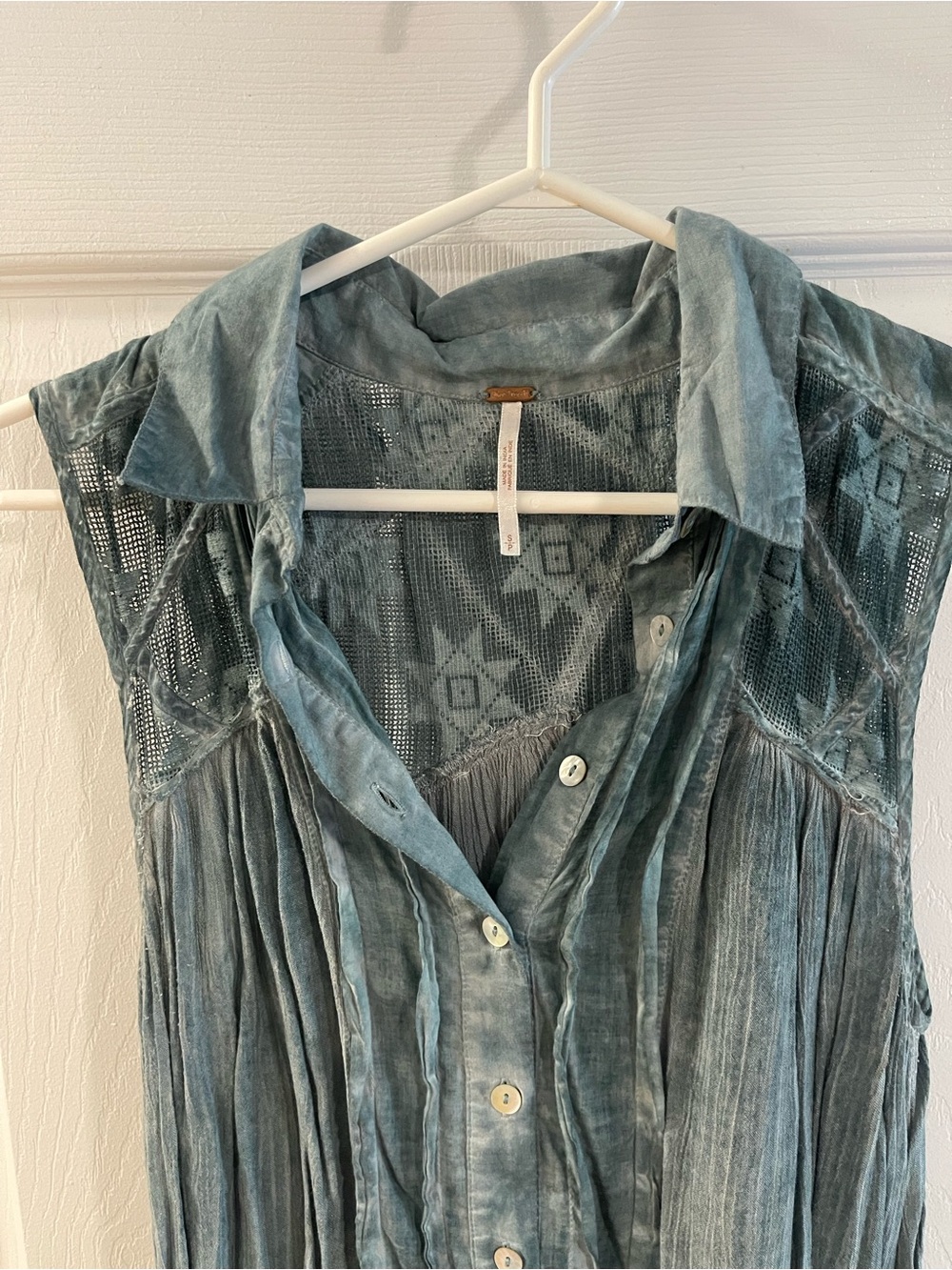 Free People Teal Washed Sleeveless Pleated Tunic - Picture 2 of 4